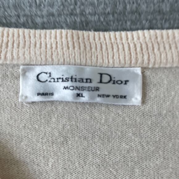 Vintage Christian Dior Monsieur Sweater Mens XL Ivory V-Neck Stretch Made USA - Picture 6 of 8